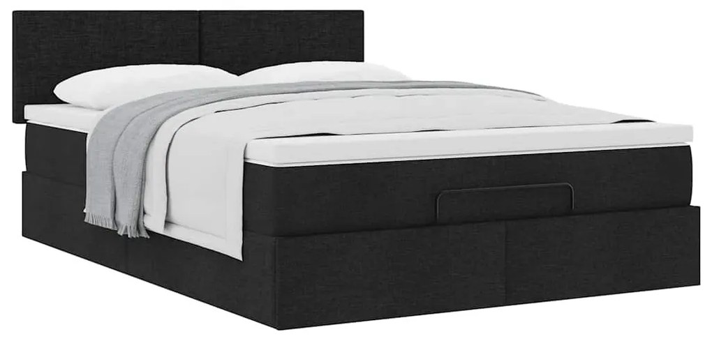 Cama otomana com colchão 140x200 cm tecido preto