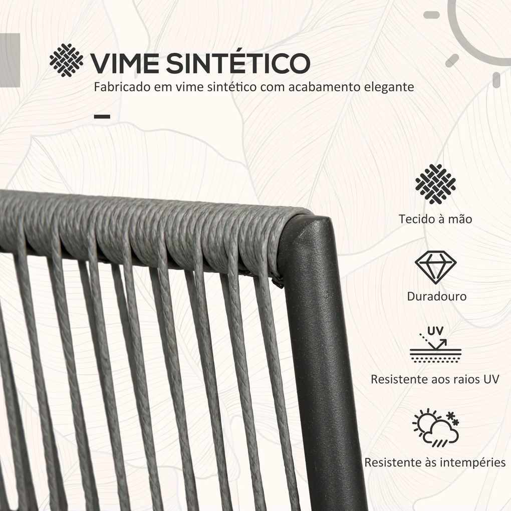 Conjunto de Móveis de Jardim de Vime 3 Peças Incluí 1 Mesa de Centro e 2 Poltronas com Almofadas Acolchoadas Cinzento