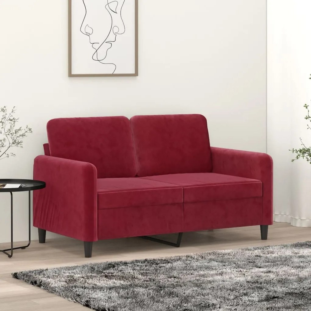 vidaXL Sofá de 2 lugares veludo 120 cm vermelho tinto