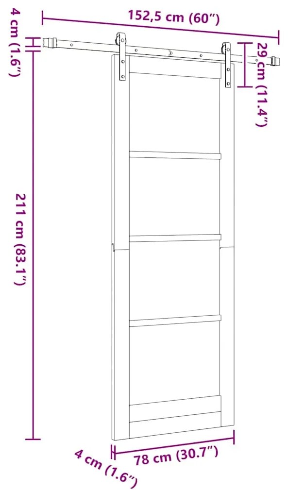 Porta Deslizante vidaXL com Conjunto de Ferragens Branca 78x211 cm Mad