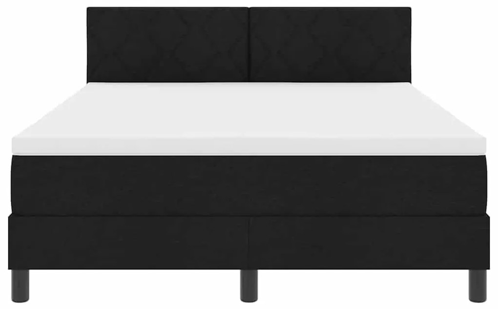Cama Box Spring com Colchão &amp; Luz LED Preta 140x190 cm Tecido