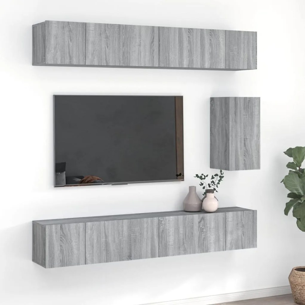 vidaXL Conjunto móveis de TV 7 pcs madeira processada sonoma cinza