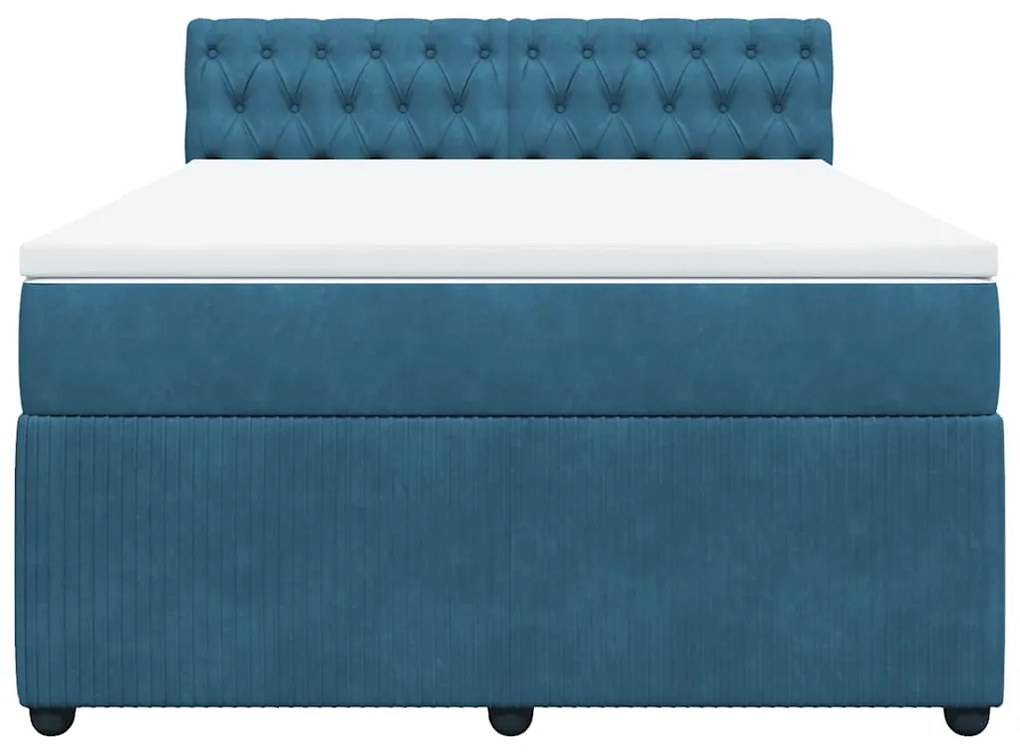 Cama boxspring com colchão 140x190 cm veludo azul