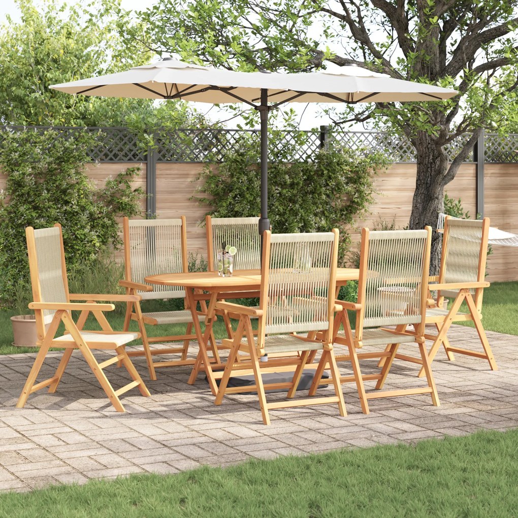 Conjunto de Jantar de Jardim de 7 Peças vidaXL em Bege, feito de Madeira Sólida de Acácia e Rattan Sintético