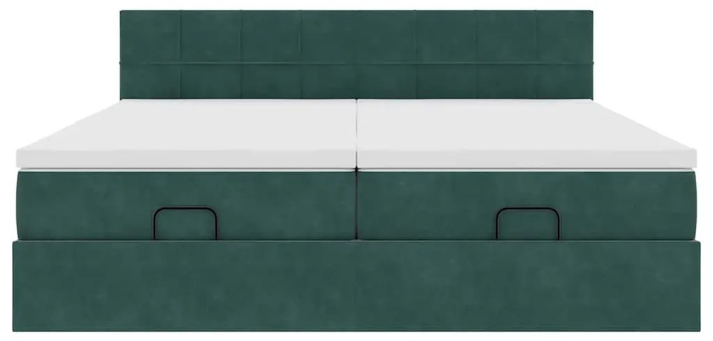 Estrutura de cama otomana com colchão verde escuro veludo