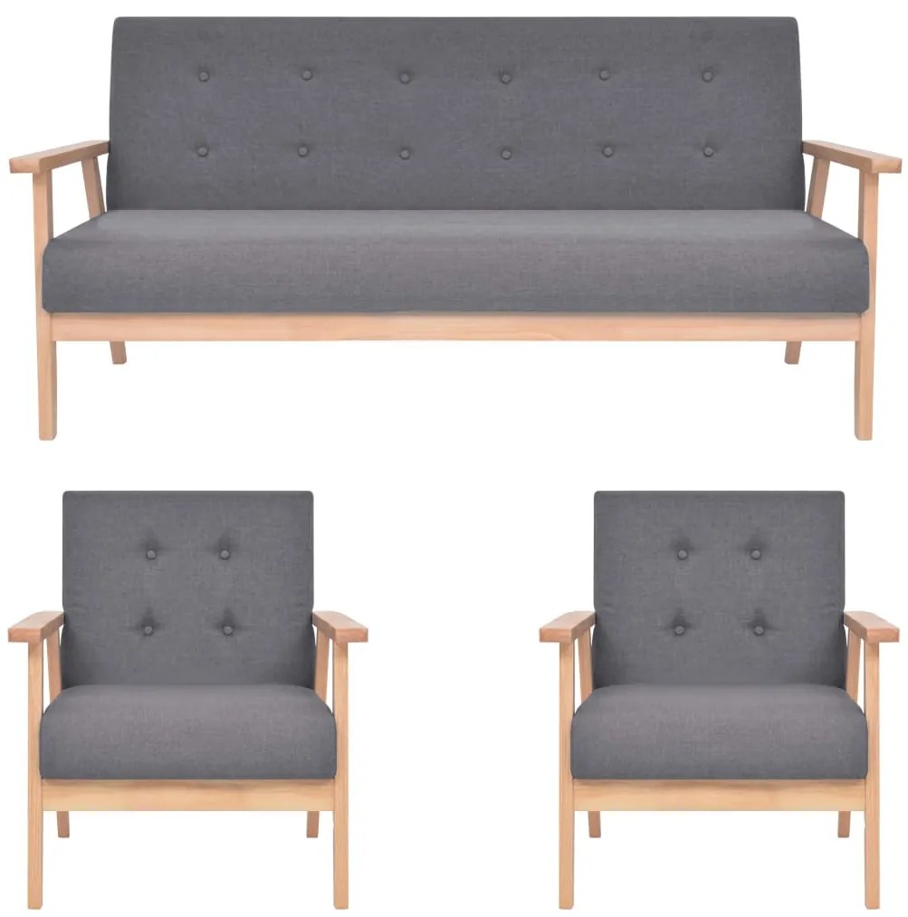Conjunto de sofás 3 pcs tecido cinzento-escuro