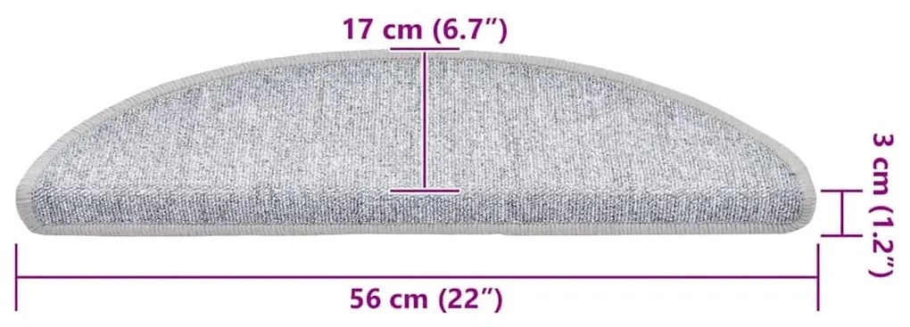 Tapetes de escada 30 pcs 56x17x3 cm cinzento-claro