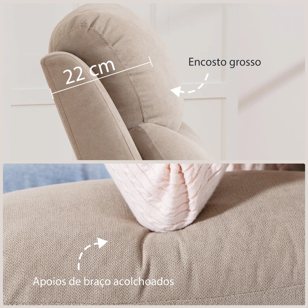 Poltrona Reclinável Manual com Tecido de Aspeto em Linho e Apoio para os Pés 85x93x105 cm Bege