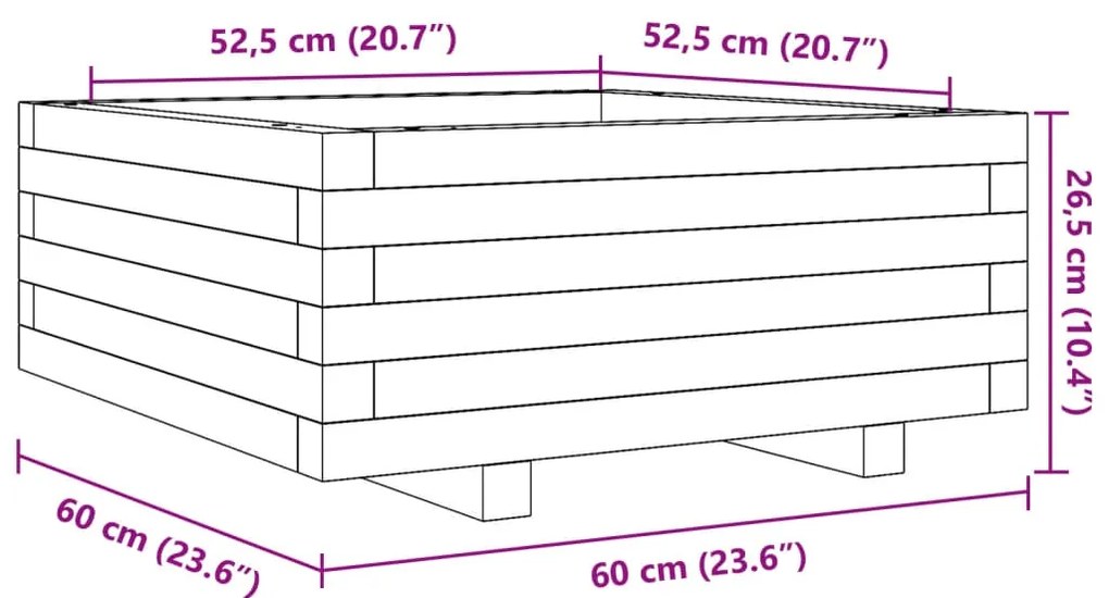 Vaso/floreira de jardim 60x60x26,5 cm pinho maciço castanho-mel
