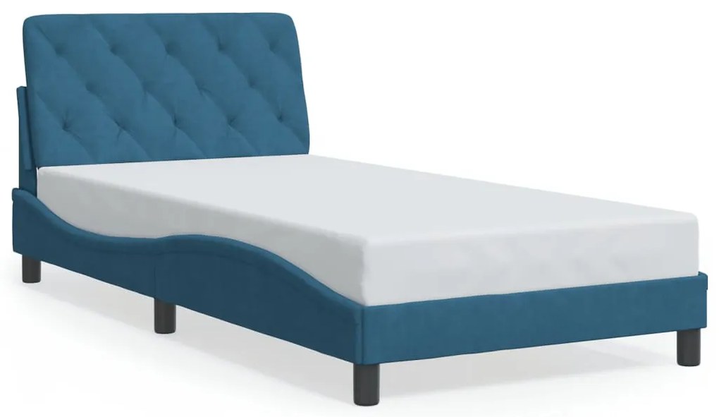 Estrutura de cama c/ luzes LED 100x200 cm veludo azul
