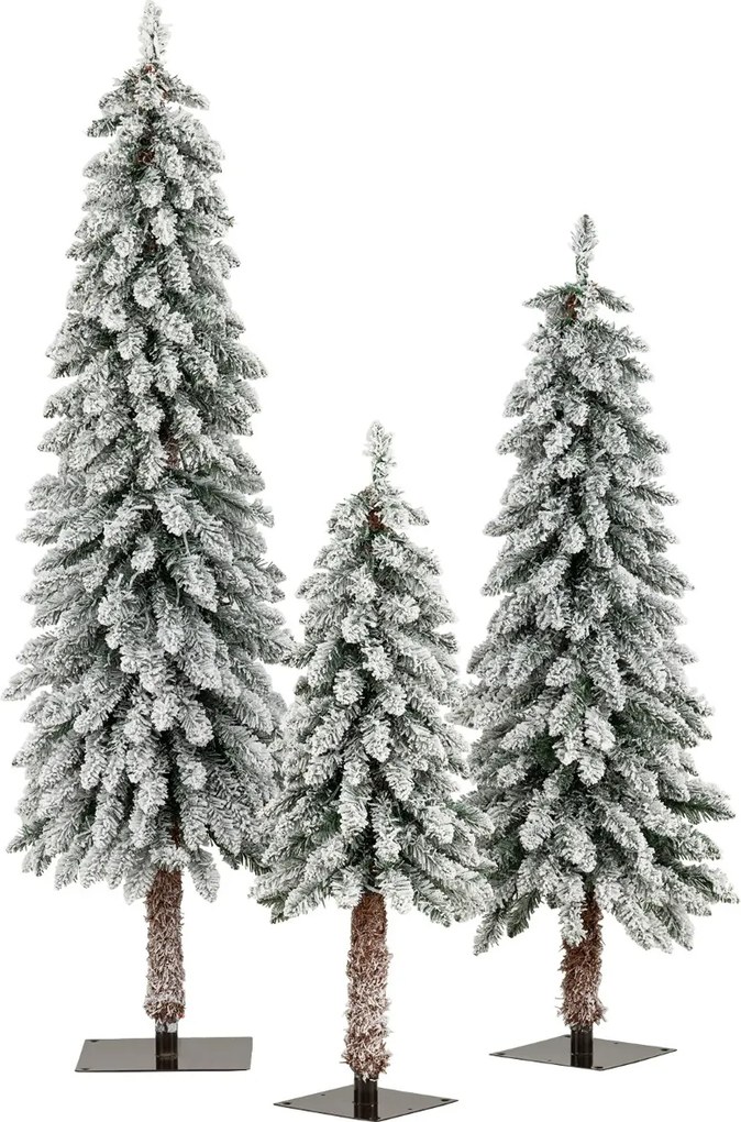 Conjunto de 3 árvores de Natal artificial de 90 cm, 120 cm e 150 cm Árvores de Natal iluminadas com 115+207+275 pontas de ramos com neve verdes