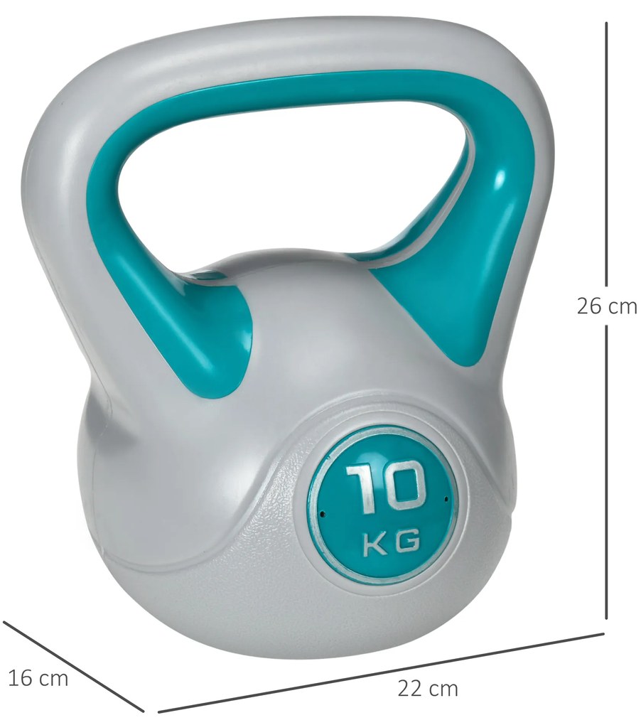 Kettlebell 10kg Peso Russo com Revestimento de PU e Enchimento de Areia para Treinamento em Casa Ginásio 22x16x26cm Azul e Cinza