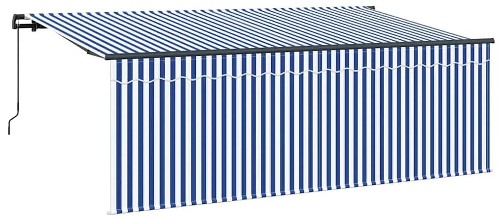 Toldo Retrátil Riscas Manual Azul e branco Antracite 350 x 200 cm