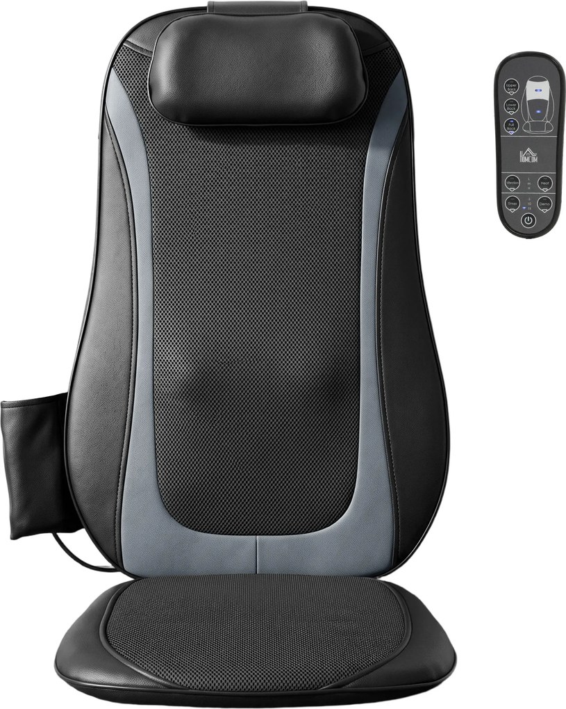 HOMCOM Massageador de Costas Shiatsu com Aquecimento, Massagem Profunda e Vibração de Assento em 3 Níveis, Aparelho de Massagem para Dores nas Costas | Aosom Portugal