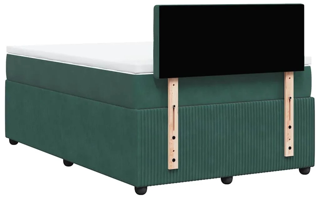 Cama boxspring com colchão 120x200 cm veludo verde-escuro