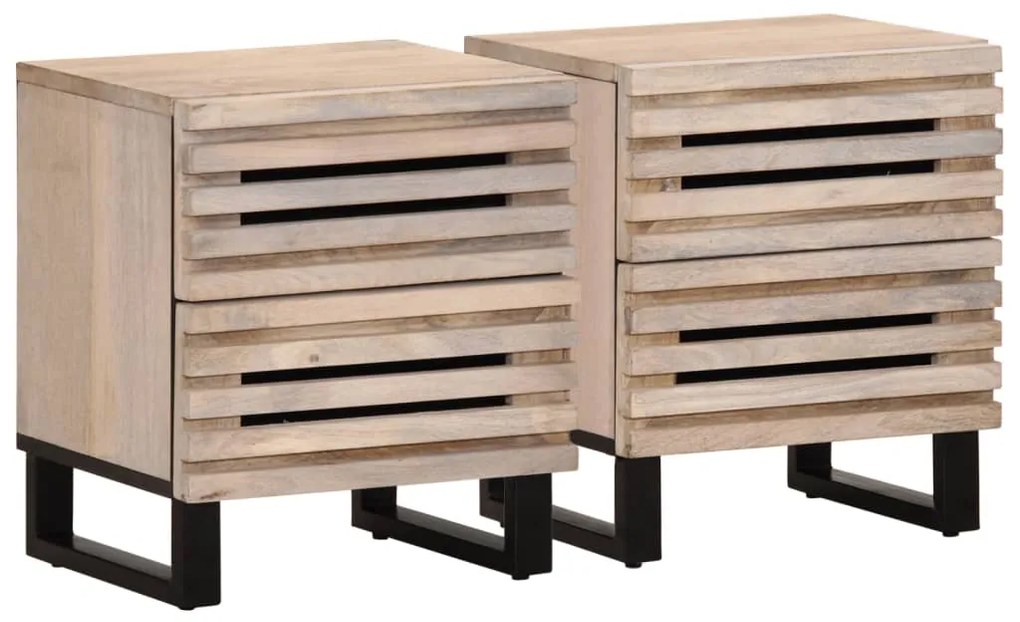 vidaXL Mesas de cabeceira 2 pcs 40x34x46cm mangueira branqueada maciça