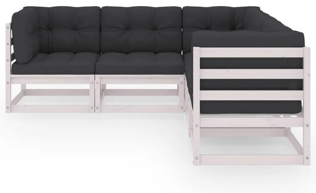 5 pcs conjunto lounge de jardim c/ almofadões pinho maciço