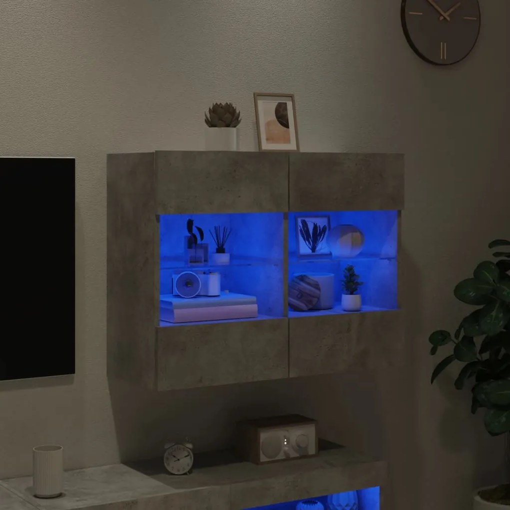 Móvel parede p/ TV c/ luzes LED 78,5x30x60,5 cm cinza cimento