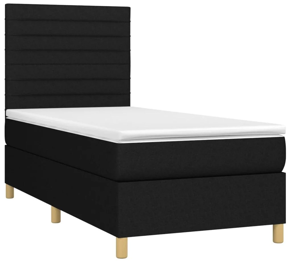 Cama box spring c/ colchão e LED 90x190 cm tecido preto