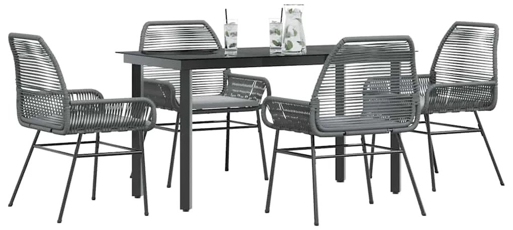 vidaXL Conjunto jantar jardim 5 peças almofadas vidro vime cinzento PE