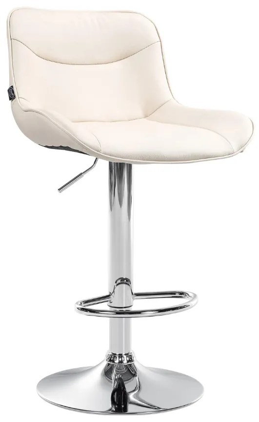 Banco alto em couro sintético com estrutura prateada 85-106 x 49 x 51 cm cor creme