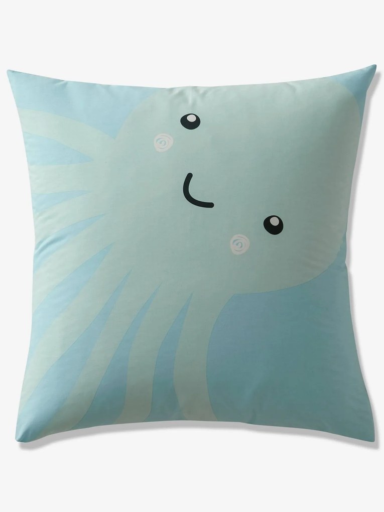 Oferta do IVA - Conjunto capa de edredon + fronha de almofada, para criança, tema Fundo do Mar azul claro liso com motivo