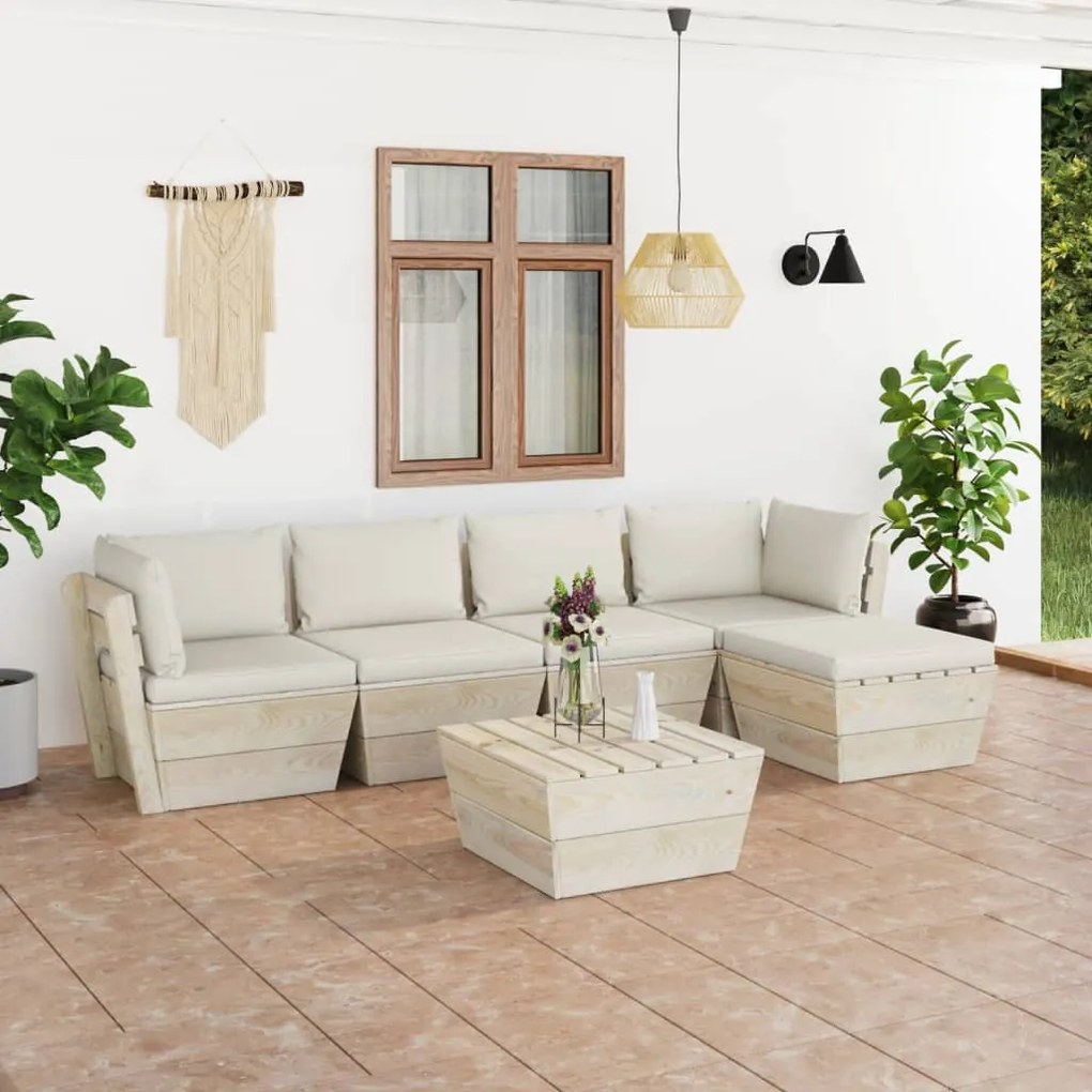 vidaXL 6 pcs conjunto lounge de paletes + almofadões madeira de abeto