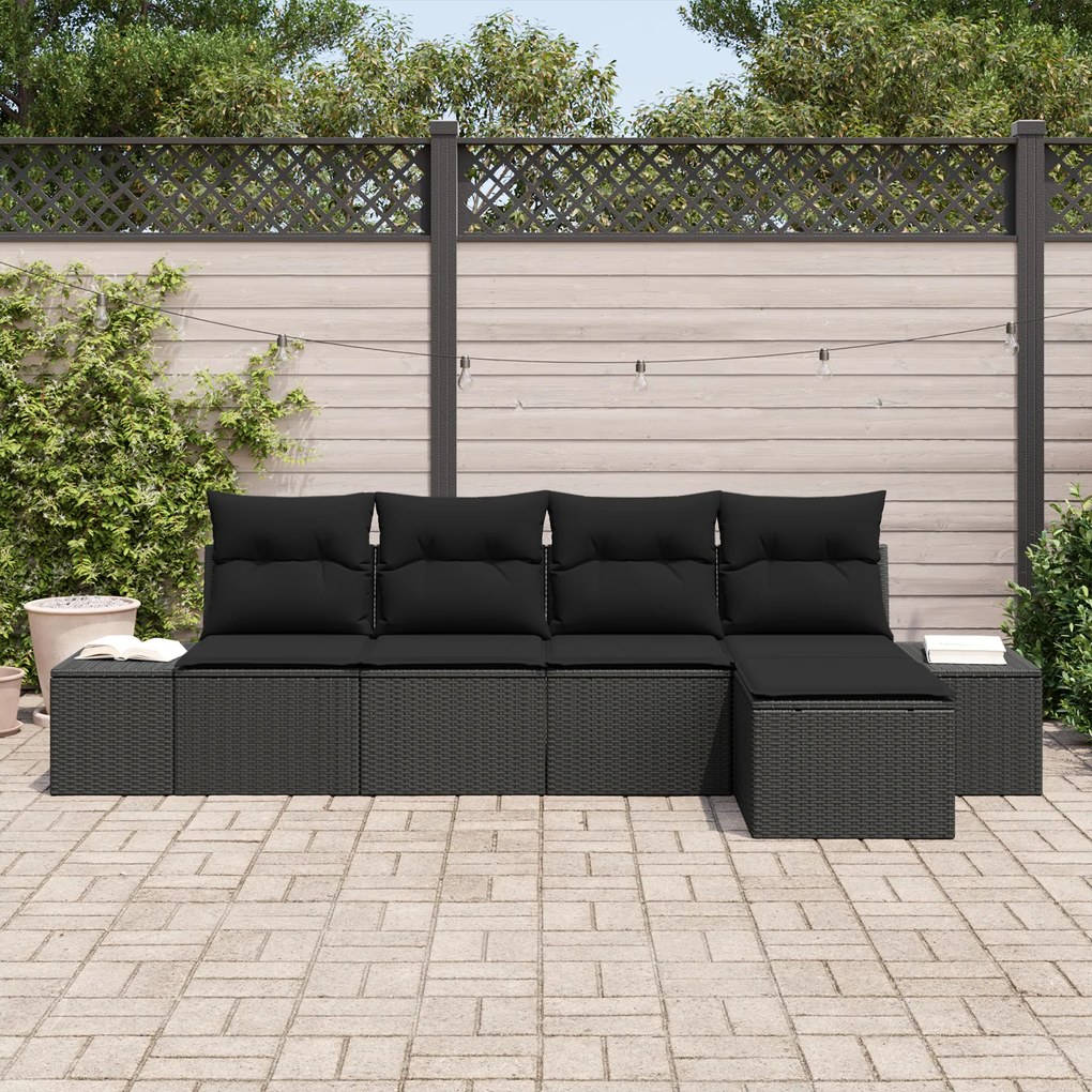 Conjunto de Sofá de Jardim com Almofadas Rattan Polipropileno Preto