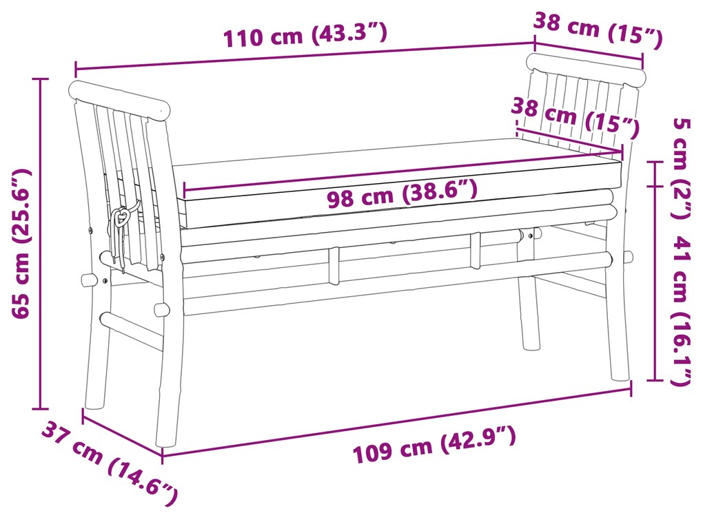 Banco de Jardim vidaXL com Almofada de 110 cm em Bambu