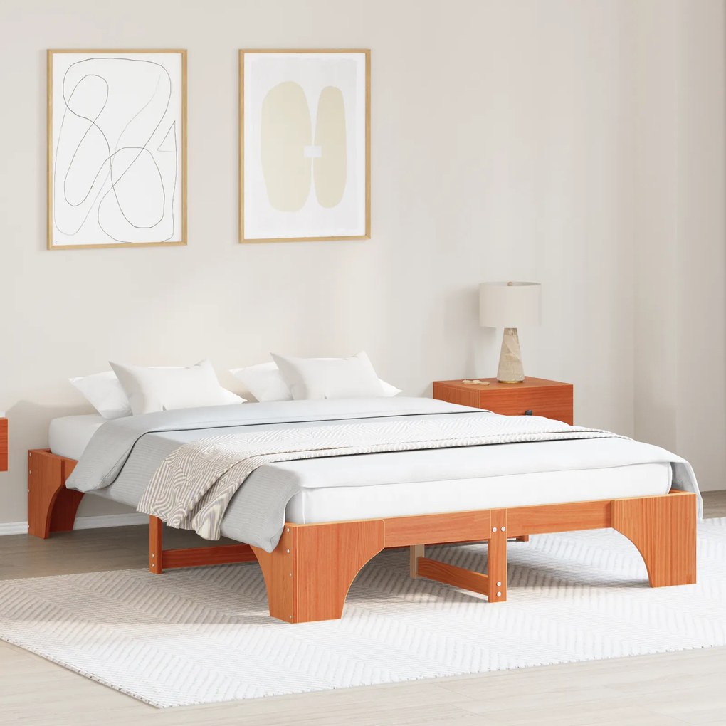 Estrutura de Cama Castanho encerado Madeira 160 x 200 cm Durável