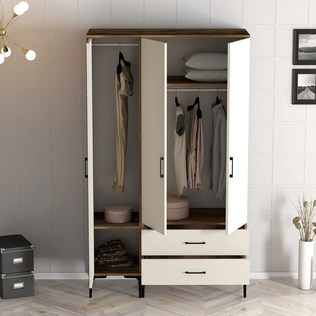 Roupeiro Kumsal PT – Nogueira e Creme – 120x47,5x201,4 cm