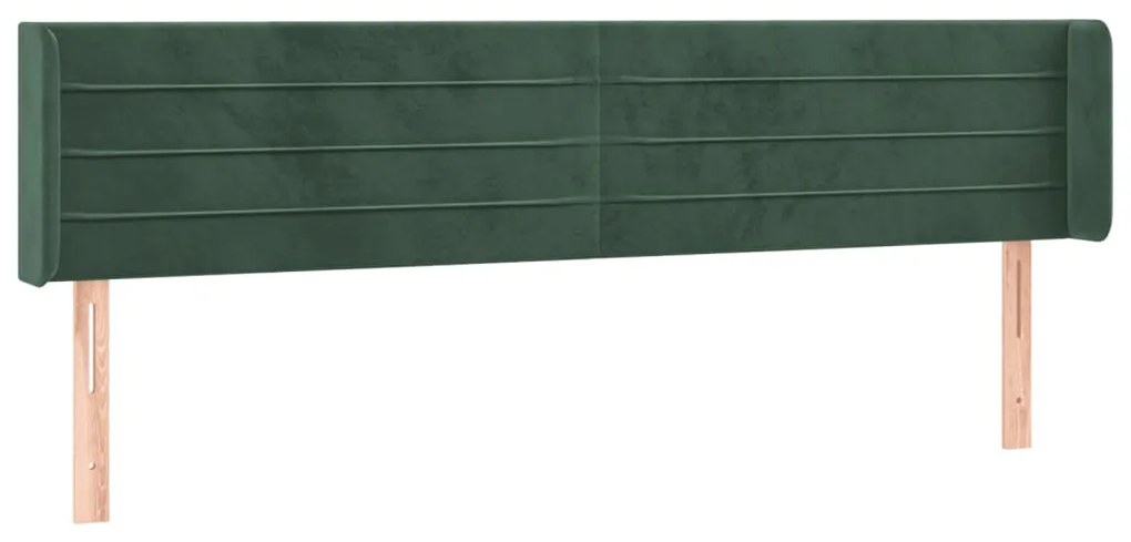 Cabeceira cama c/ luzes LED veludo 203x16x78/88 cm verde-escuro