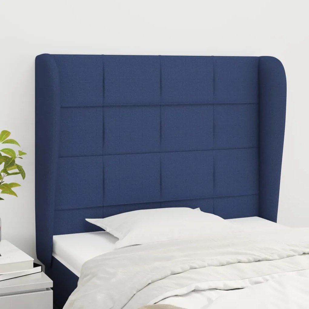 Cabeceira de cama c/ abas tecido 103x23x118/128 cm azul