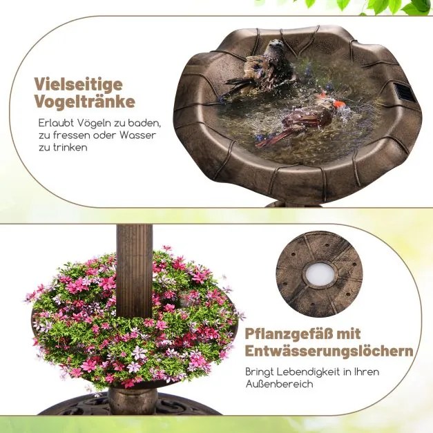 Bebedoro para aves com luz solar para jardim Ø43 x 76 cm bronze