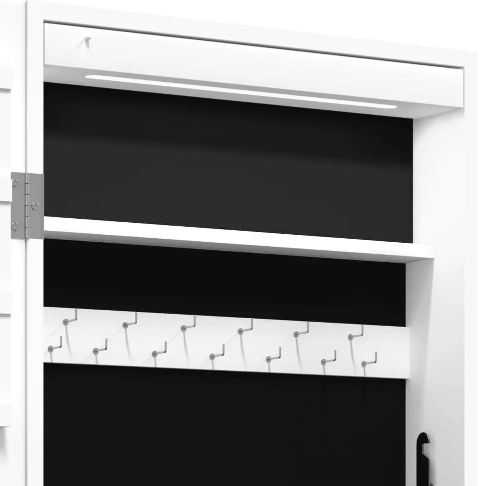 Móvel para joias de parede espelhado com luzes LED branco