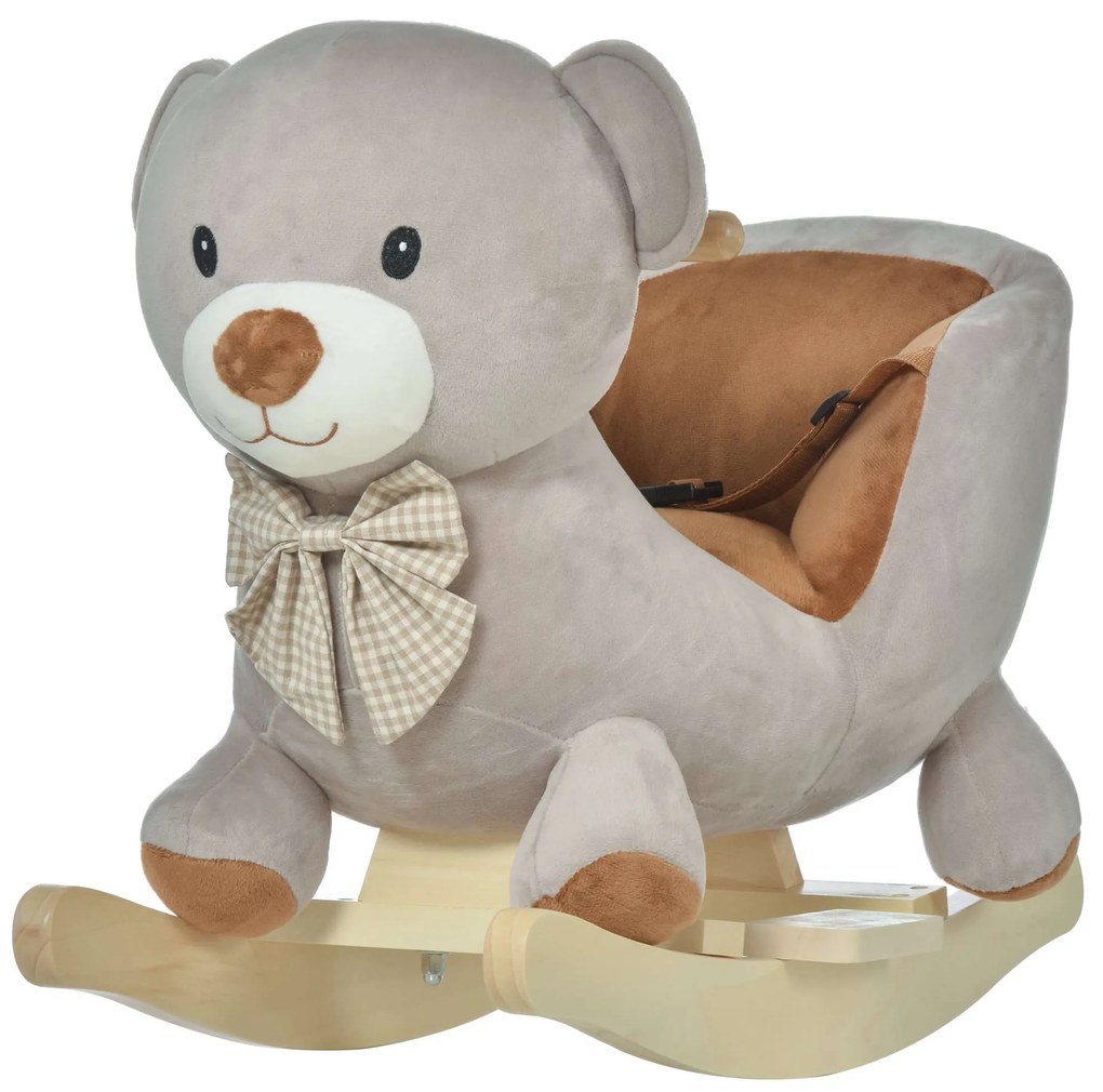 HOMCOM Cavalo de balanço para bebê acima de 18 meses com forma de urso com guiador e apoio de pés 60x33x50 cm Cinza