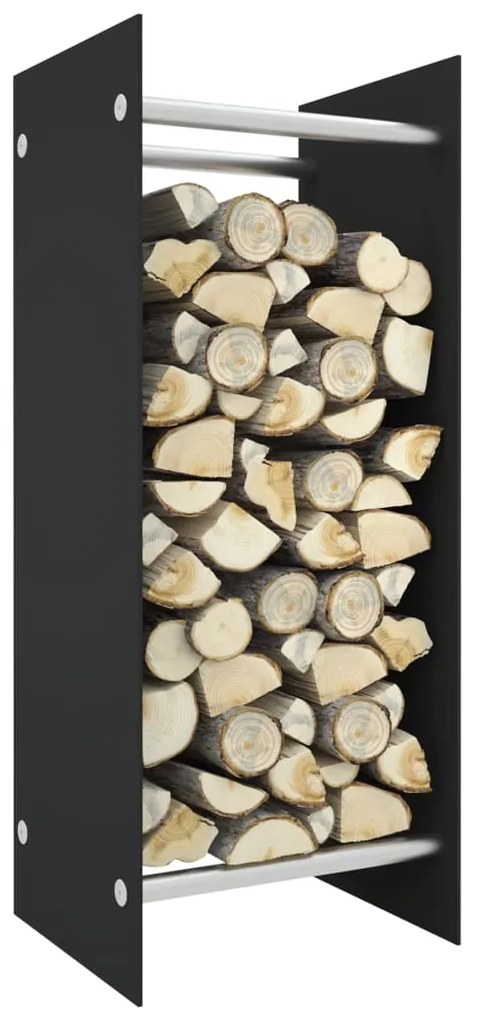 vidaXL Suporte para lenha 40x35x100 cm vidro temperado preto