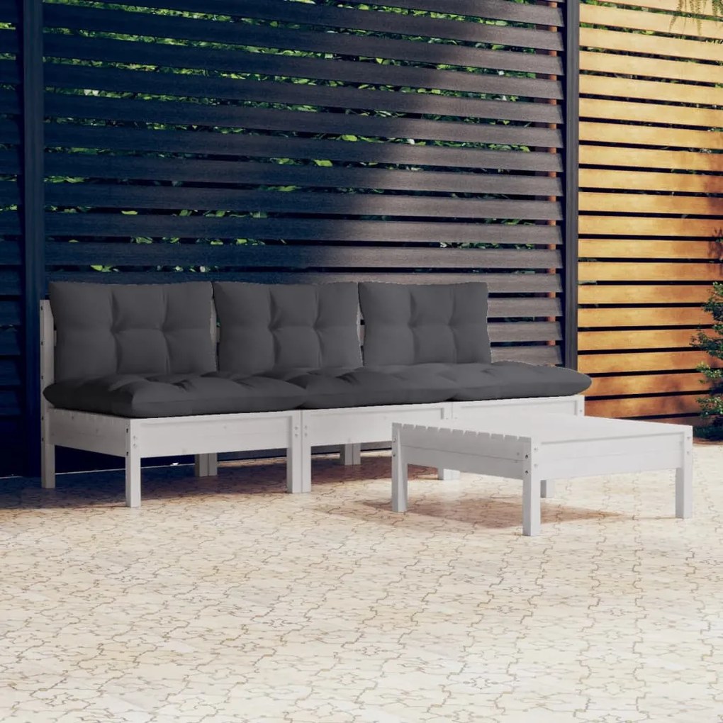vidaXL 4 pcs conj. lounge de jardim com almofadões antracite pinho