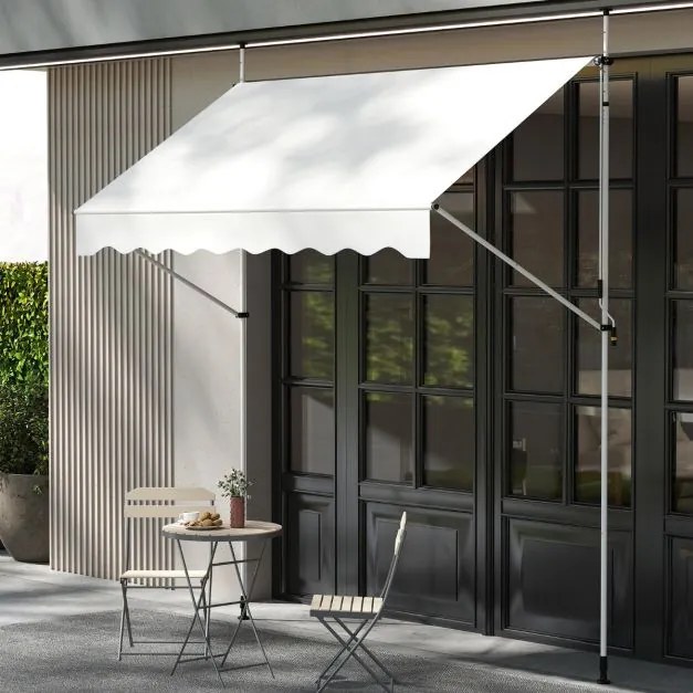 Toldo retrátil manual 2,5 m x 180 cm Sombra exterior ajustável sem perfuração com manivela para pátio, varanda, jardim Branco