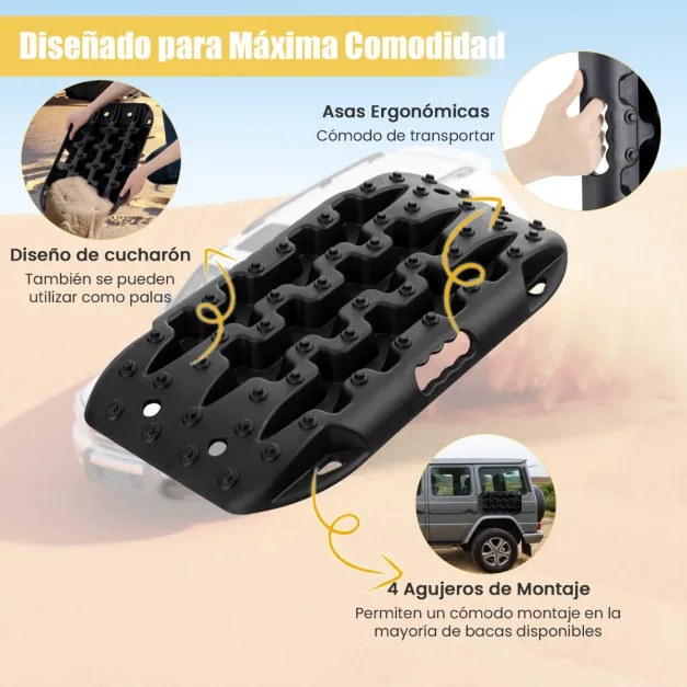 Placas de tração off-road Todo o Terreno tapetes de tração 2 peças para extração e recuperação de veículos de neve lama 58 x 31 x 6 cm Preto