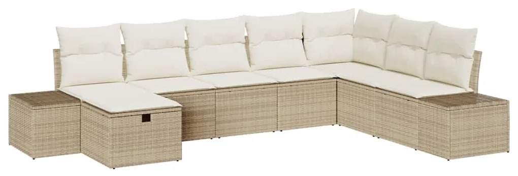 Conjunto de Sofá para Jardim de 8 peças com Almofadas Bege de Rattan P