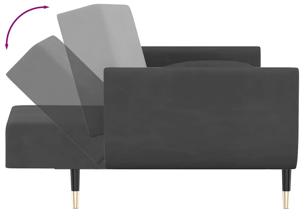 Sofá-cama 2 lugares com duas almofadas veludo cinzento-escuro