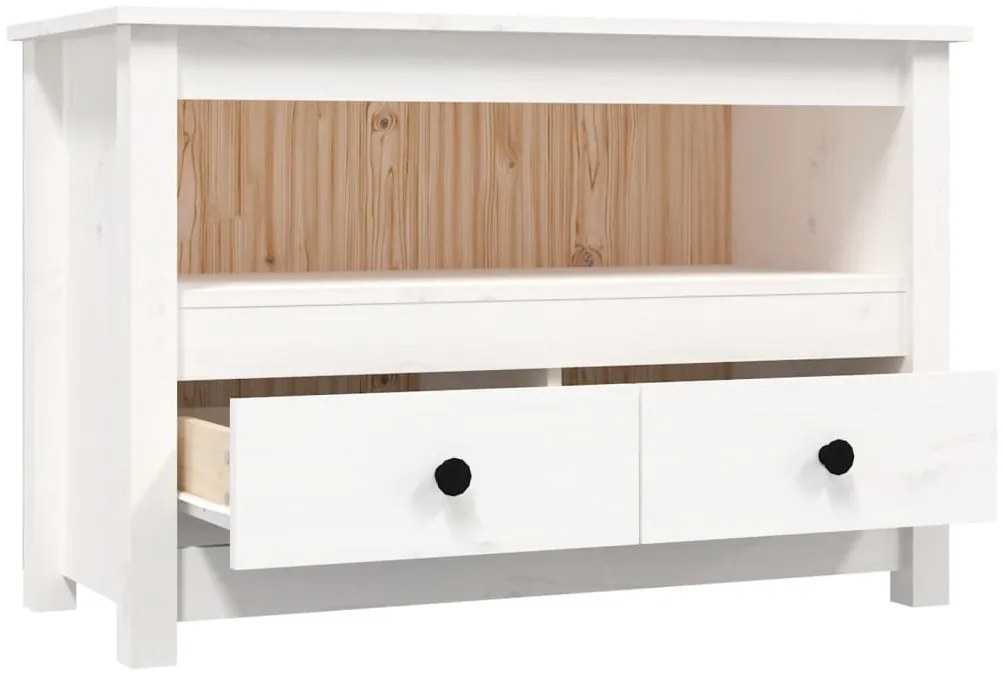 Móvel de TV 79x35x52 cm madeira de pinho maciça branco