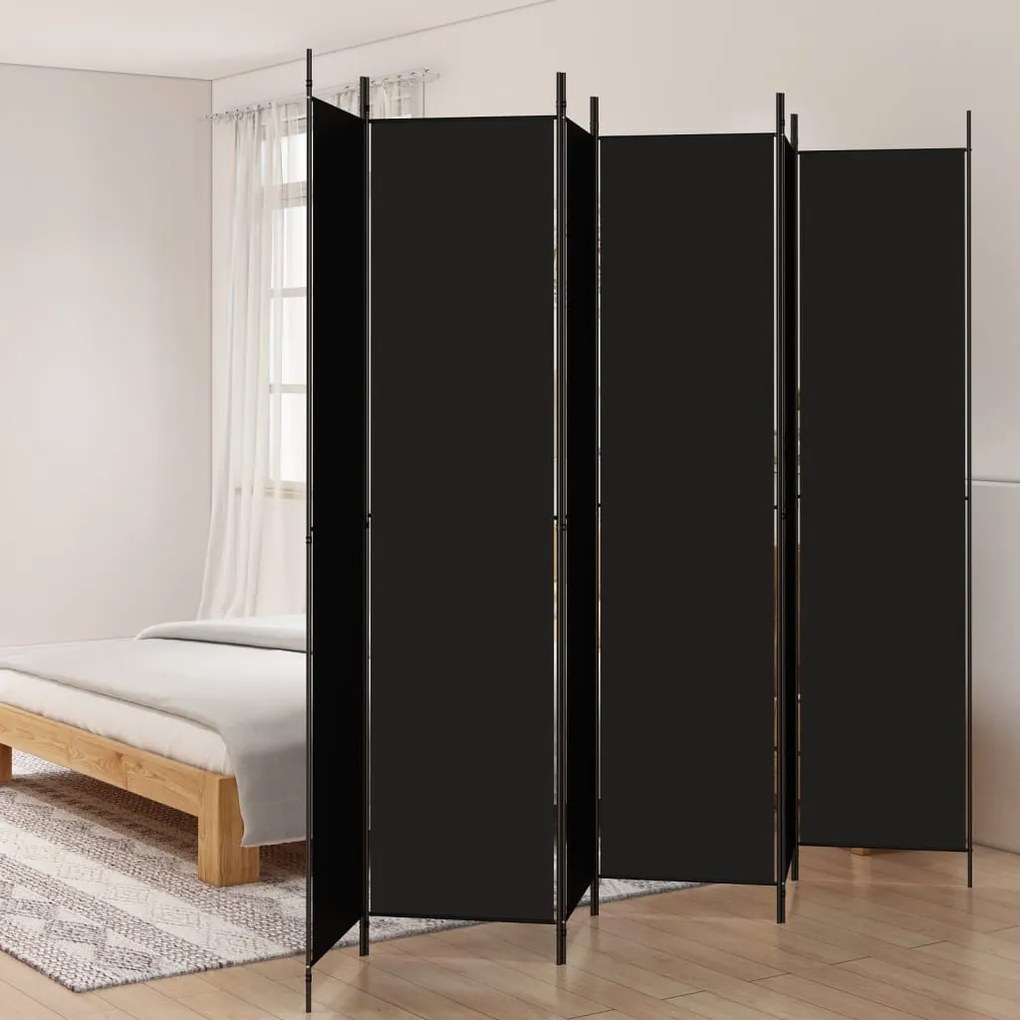 350209 vidaXL Divisória de quarto com 6 painéis 300x220 cm tecido preto
