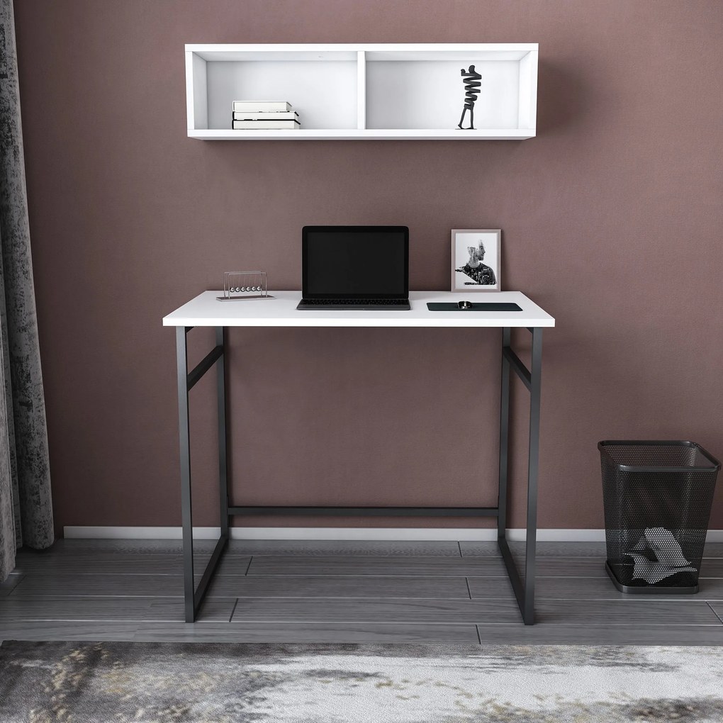 Secretária de Estudo Hussum - Preto e Branco - 90x60x75 cm
