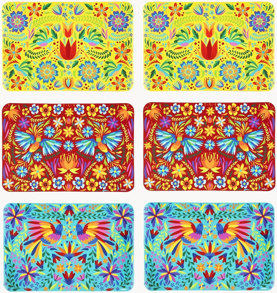 Individuais de mesa Mexican Flowers, conjunto de 6