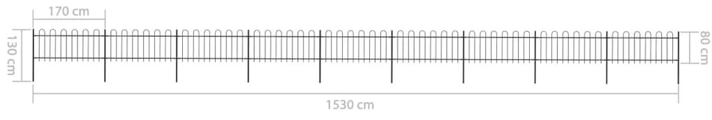Cerca de jardim com topo em aros 15,3x0,8 m aço preto