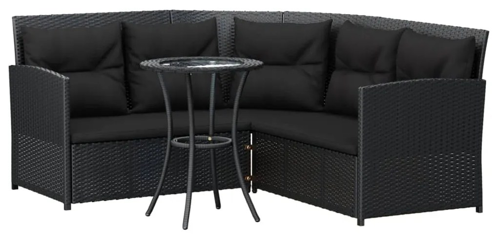 2 pcs conjunto de sofás formato L c/ almofadões vime PE preto