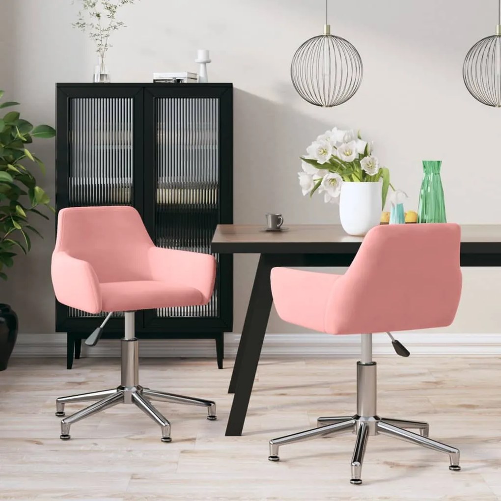 vidaXL Cadeiras de jantar giratórias 2 pcs veludo rosa