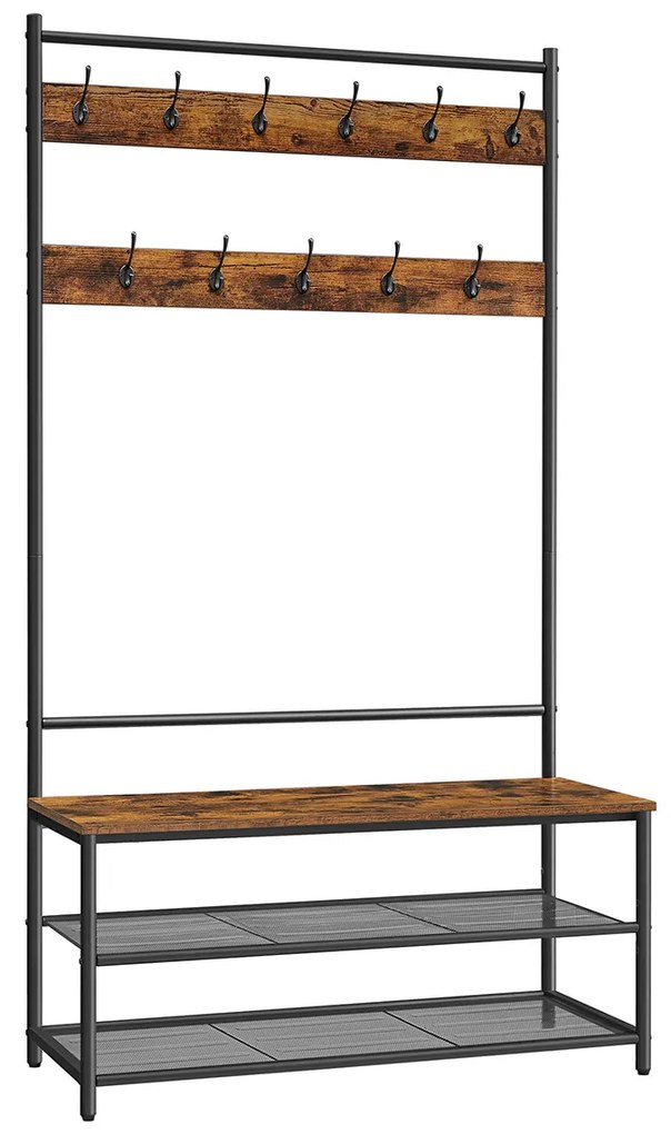 Armario entrada com cabide com 11 ganchos 100 x 40 x 180 cm Castanho Vintage-preto